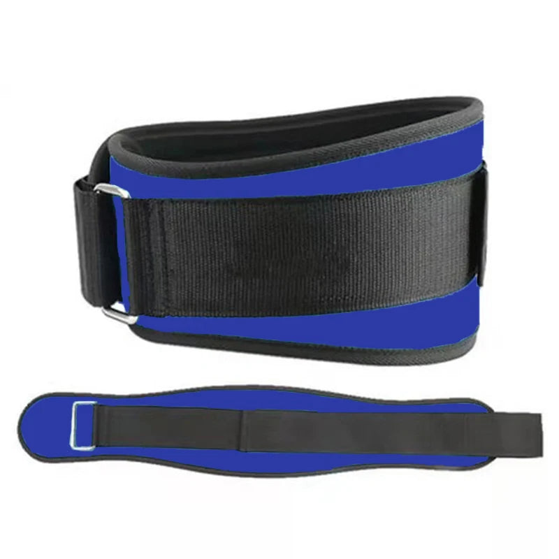 Black and blue weightlifting belt on a white background
