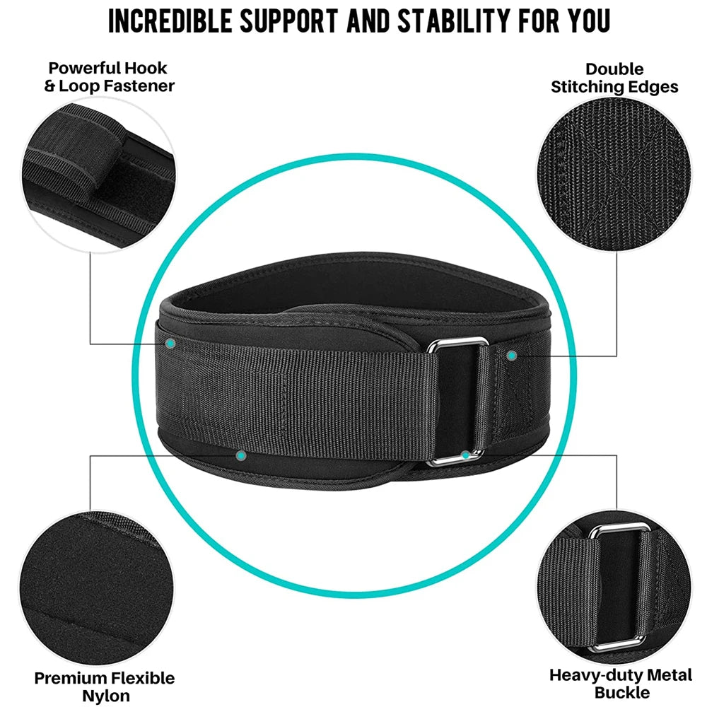 Black gym belt with features highlighted on a white background