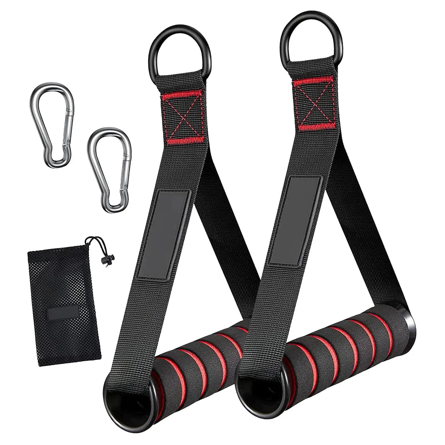Black Handles for Resistance Bands with carabiners on a white background