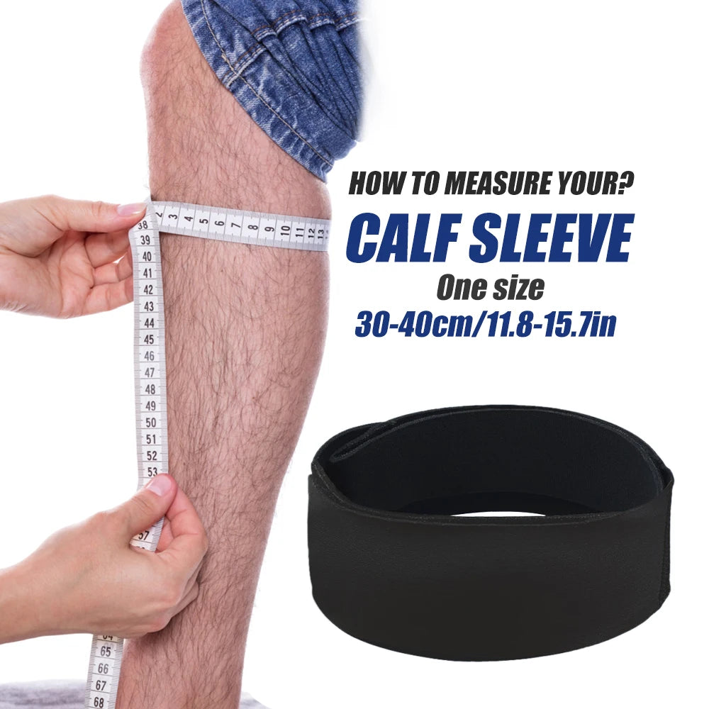 Measurement guide for a calf sleeve with a black sleeve on a white background