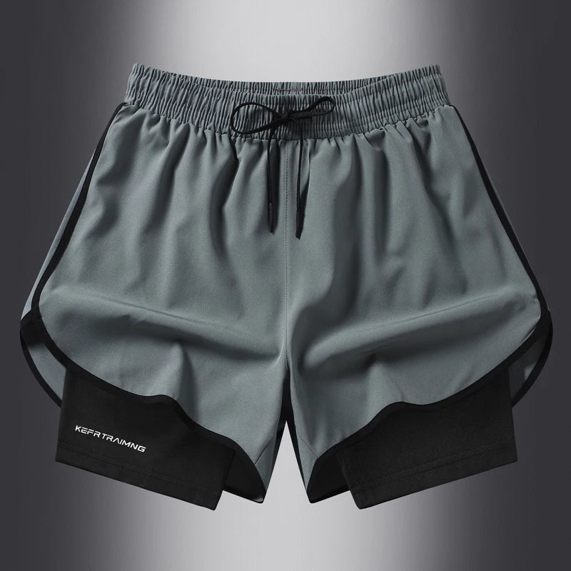 Quick-dry men's double-layer sports shorts with breathable fabric