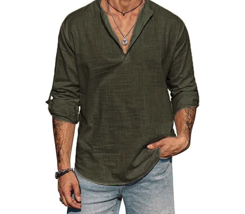 Men's Lightweight Cotton Stand Collar Shirt