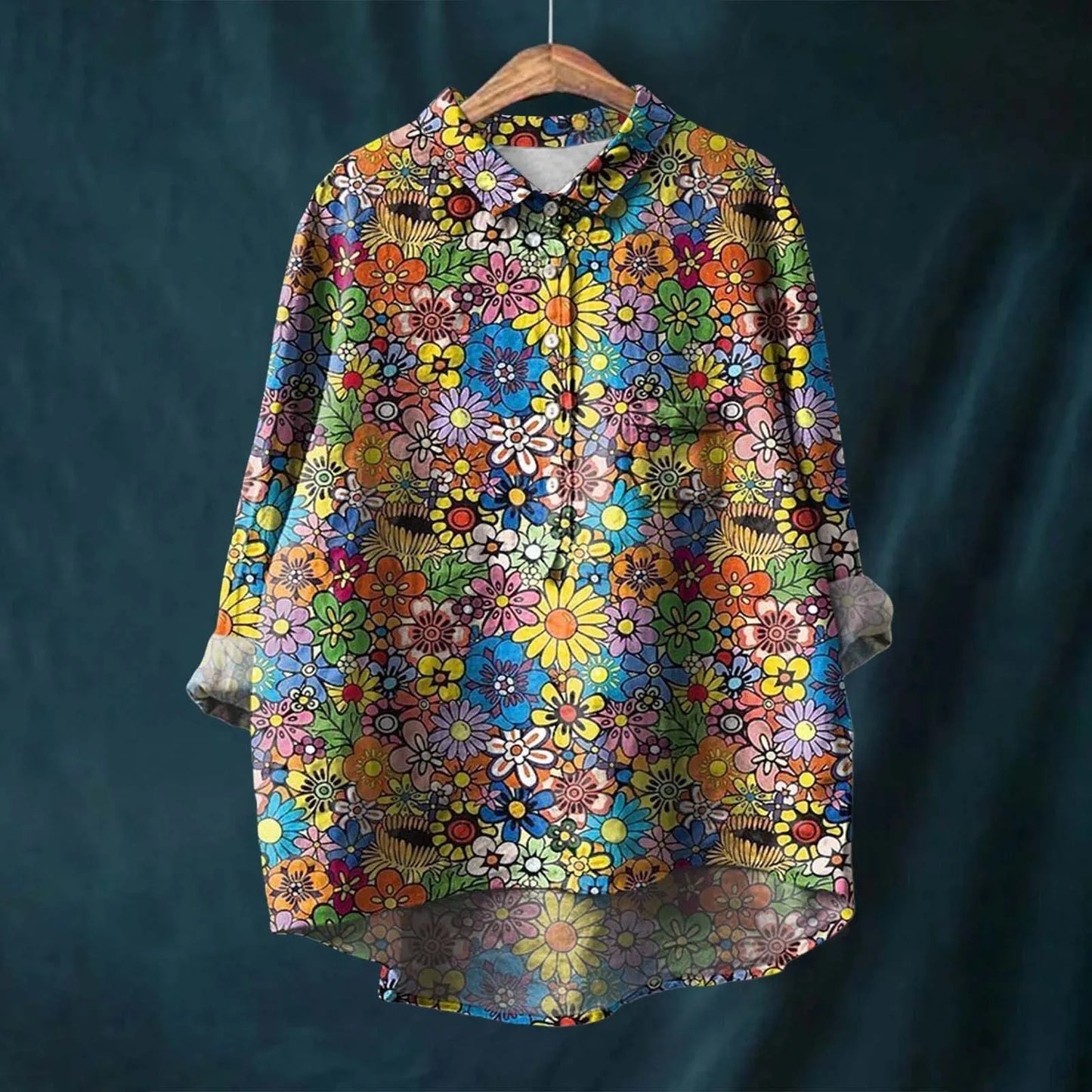 Autumn Floral Long Sleeve Collared Shirt