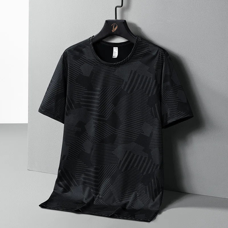 Comfortable loose-fit black summer tee for active seniors