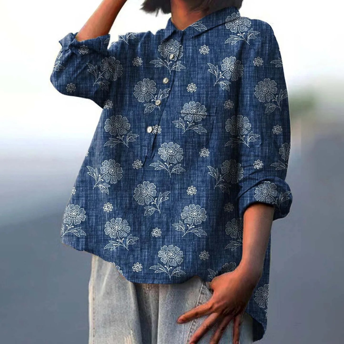 Autumn Floral Long Sleeve Collared Shirt