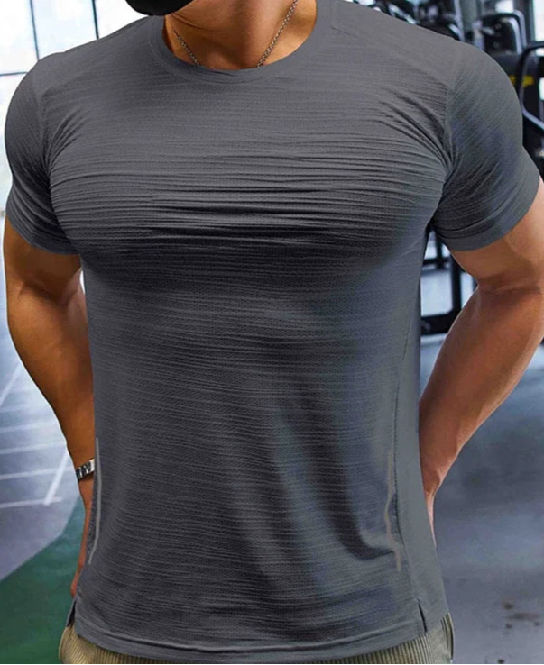 Moisture-wicking gym t-shirt designed for senior men staying active