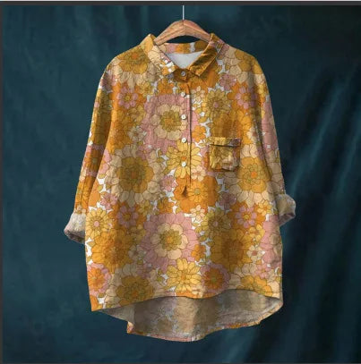 Autumn Floral Long Sleeve Collared Shirt
