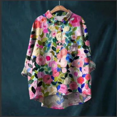 Autumn Floral Long Sleeve Collared Shirt
