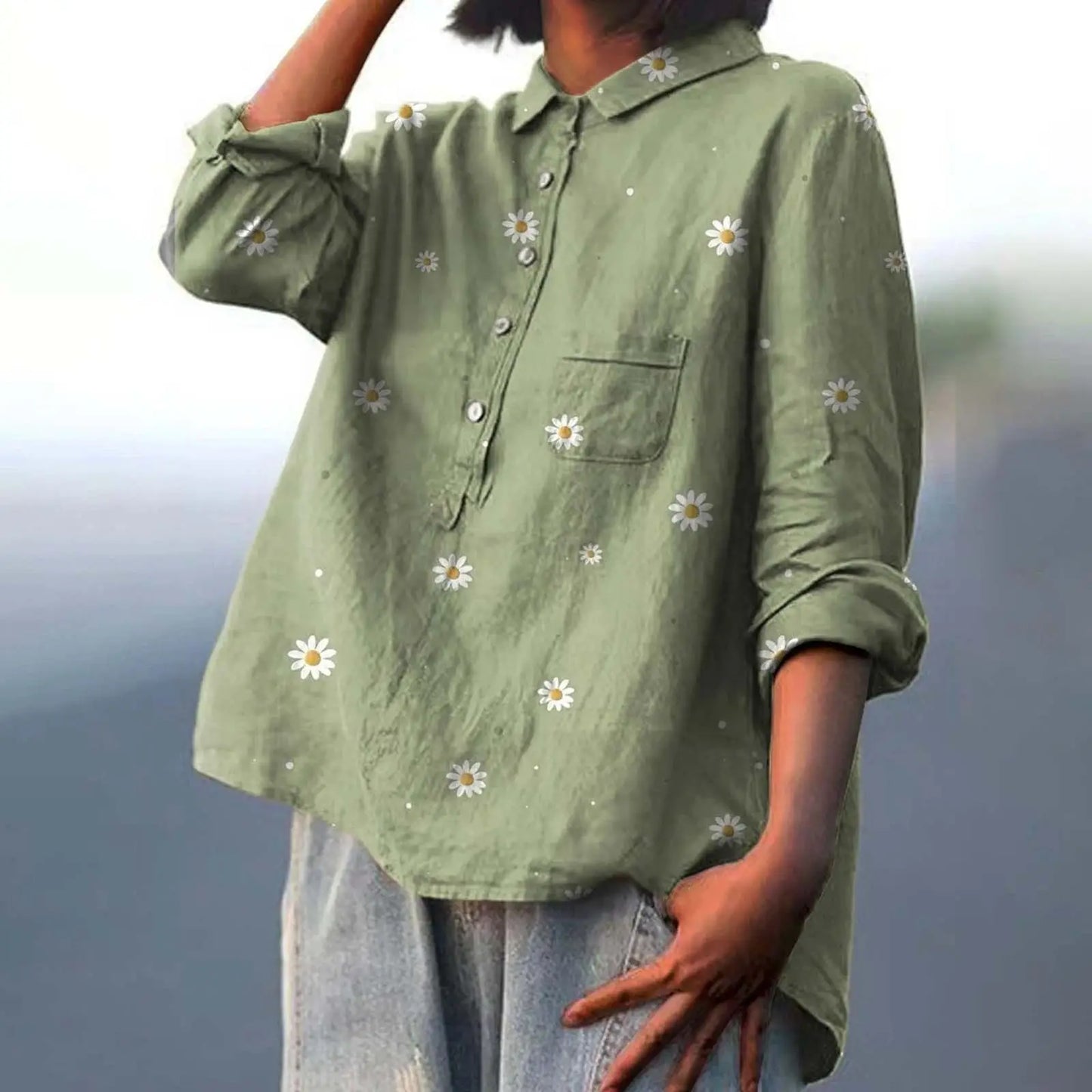 Autumn Floral Long Sleeve Collared Shirt