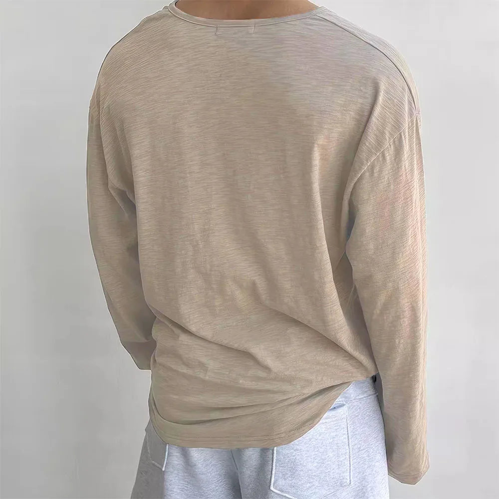 Relaxed fit cotton tee for seniors with long sleeves