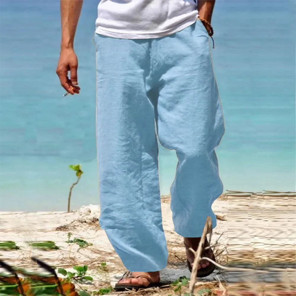 Loose fit casual summer pants made from cotton and linen blend