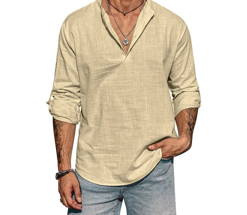 Soft cotton men’s shirt featuring a breathable fabric and clean single-breasted front.
