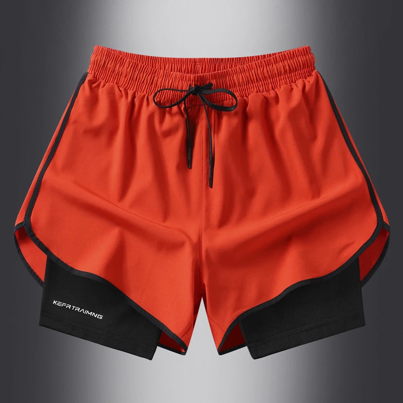 Drawstring waist men's quick-dry sports shorts in blue and black