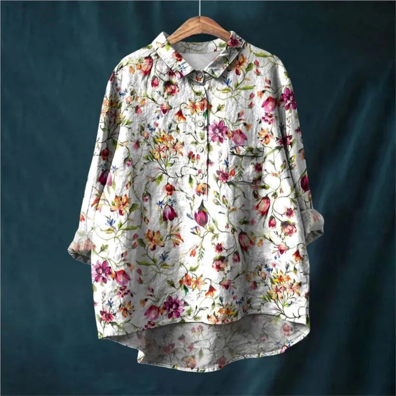 Floral long sleeve shirt, ideal for brunch, travel, or leisure days.