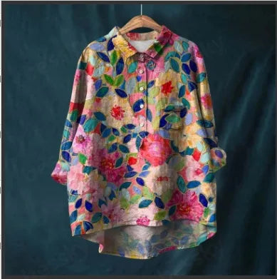 Autumn Floral Long Sleeve Collared Shirt