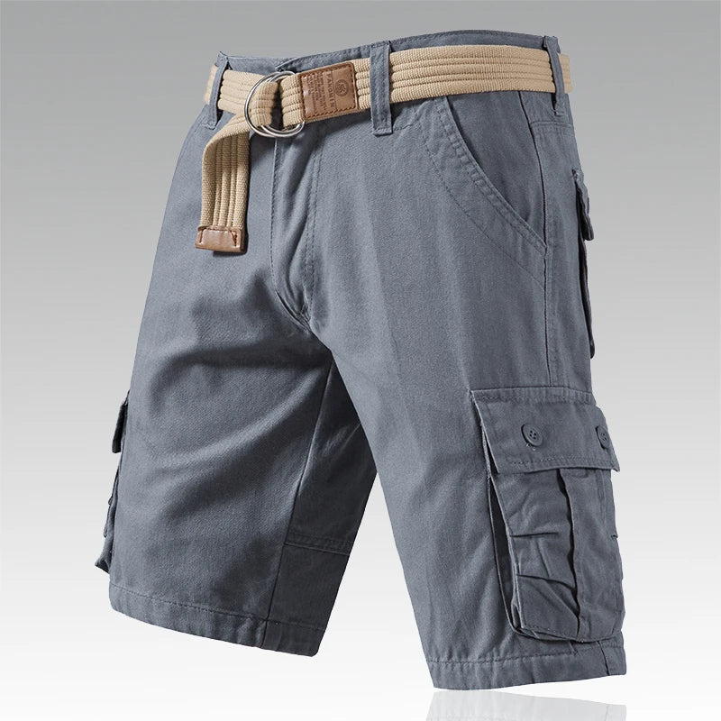 Knee-length relaxed-fit men’s cargo shorts in solid grey