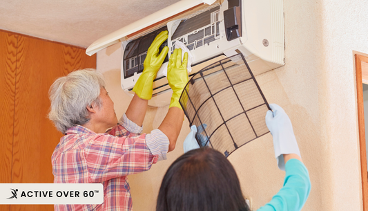 A person working on an air conditioner