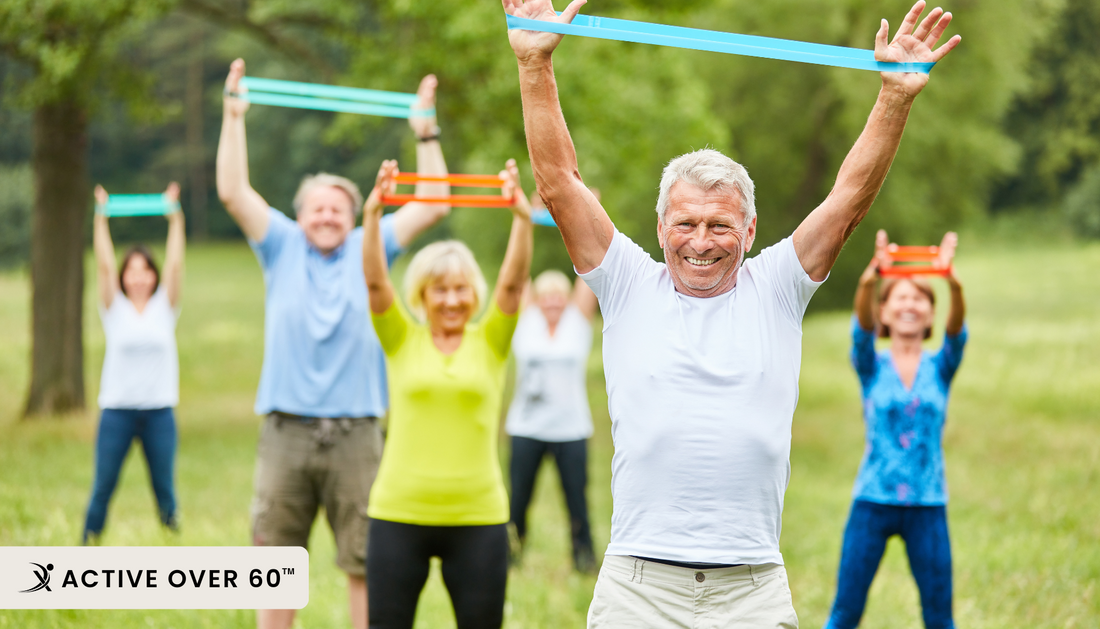 People exercising with resistance bands in the park
