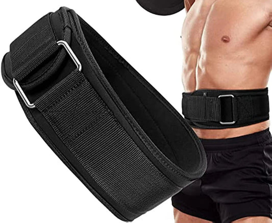 Black weightlifting belt with a person lifting weights in the background, featuring the brand 'Kweepfull'.