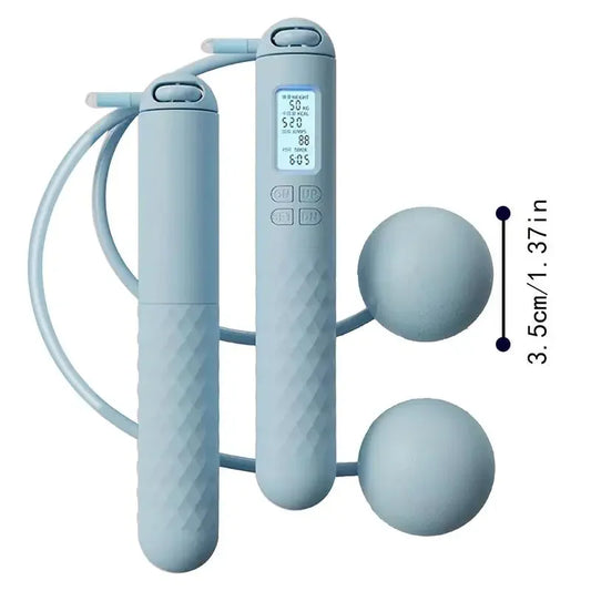 Ergonomic anti-slip handles on a ropeless jump rope for home workouts.

