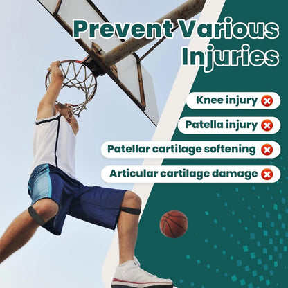 Basketball player dunking the ball with text about preventing injuries on a blue and green background