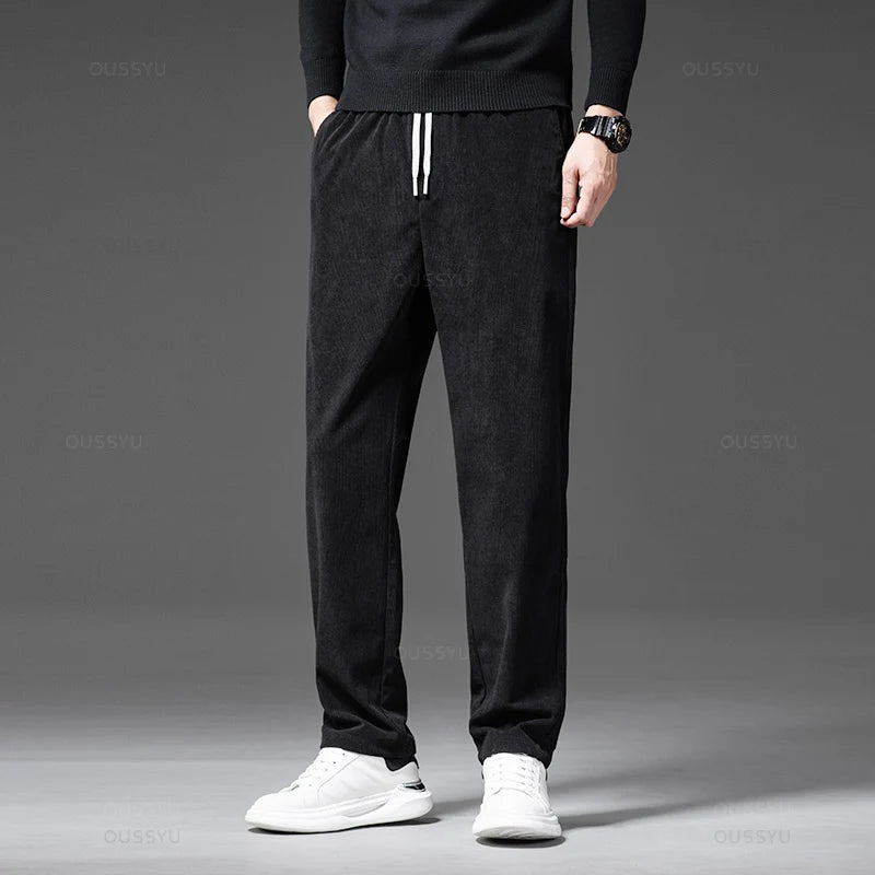 Casual men’s corduroy pants with adjustable elastic waist