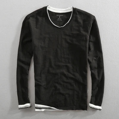 Everyday wear bamboo cotton V-neck shirt with solid pattern