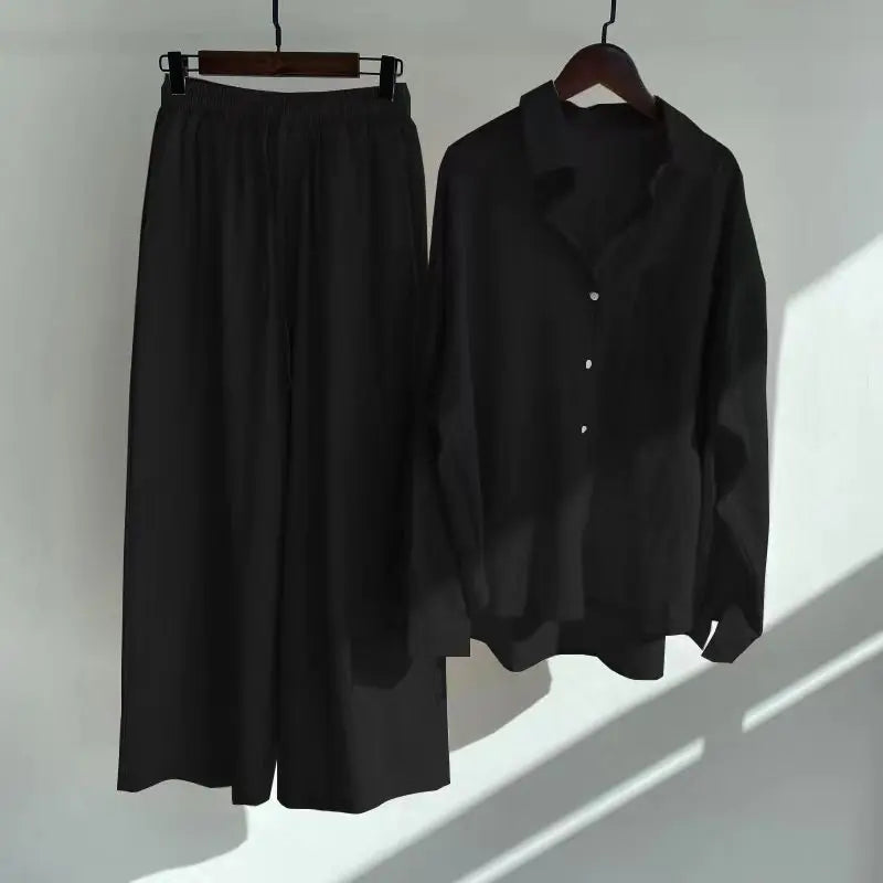 set of retro oversized cotton-linen shirt and pants
