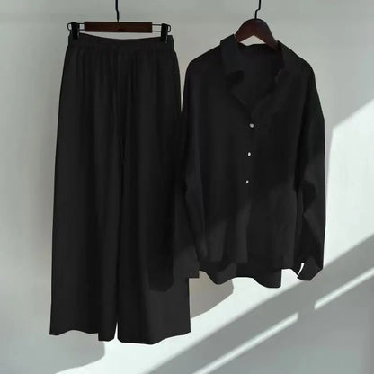 set of retro oversized cotton-linen shirt and pants