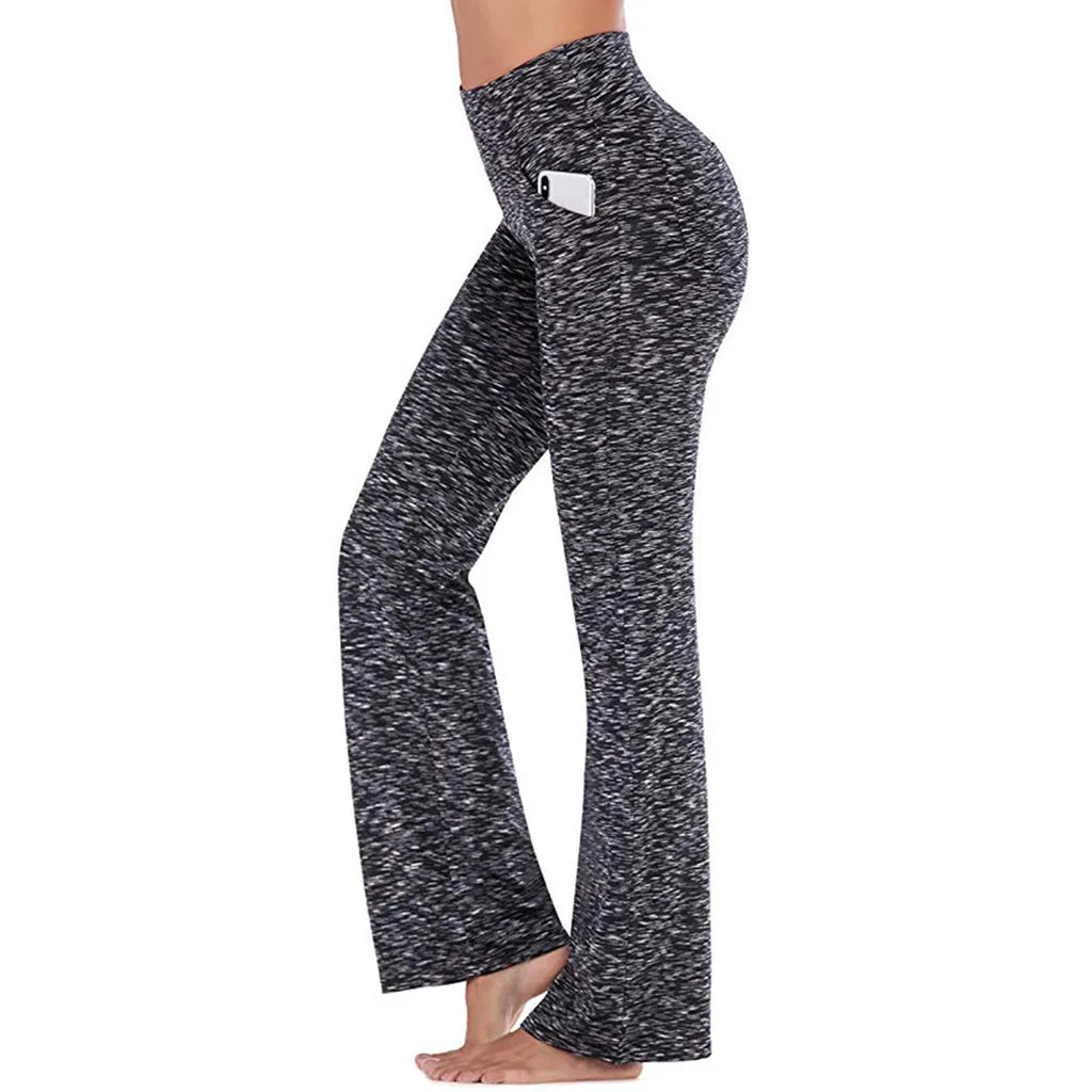 Black and gray patterned pants with a pocket on a white background
