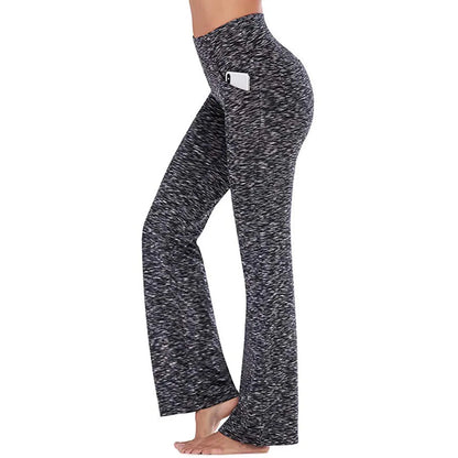 Black and gray patterned pants with a pocket on a white background