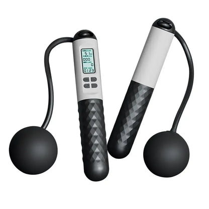 Portable jump rope with LCD display tracking jumps and calories.

