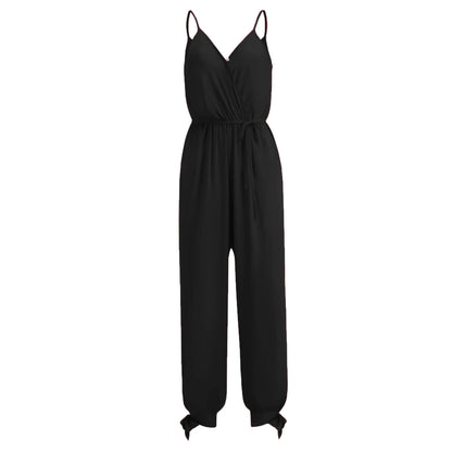 Elegant printed jumpsuit with lace-up back for senior women

