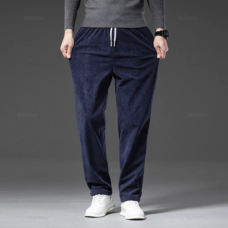 Loose straight-leg corduroy pants for men in midweight fabric