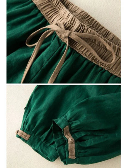 Breathable green elastic waist pants designed for women seeking comfort and mobility in casual wear.