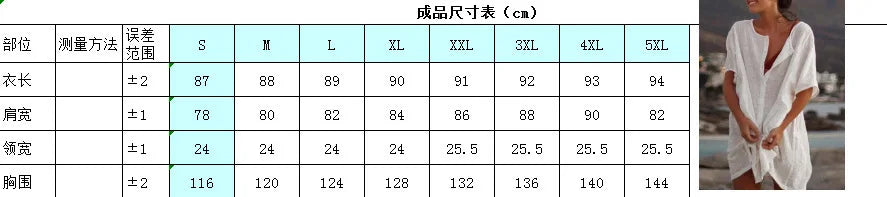 Casual cotton linen top size chart.
