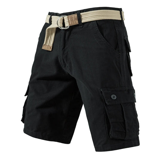 Casual grey breathable outdoor cargo shorts with multiple pockets