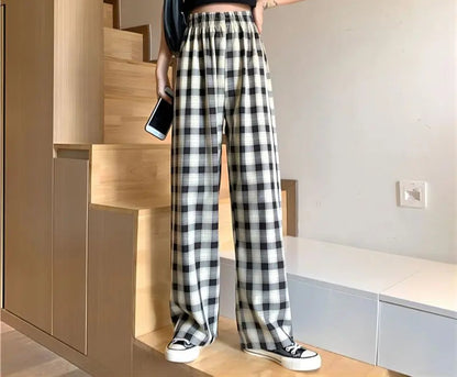 Casual plaid wide leg pants designed with soft batik texture, ideal for warm weather and daily comfort