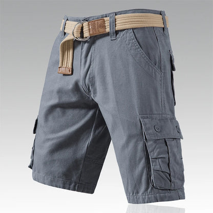 Knee-length relaxed-fit men’s cargo shorts in solid grey