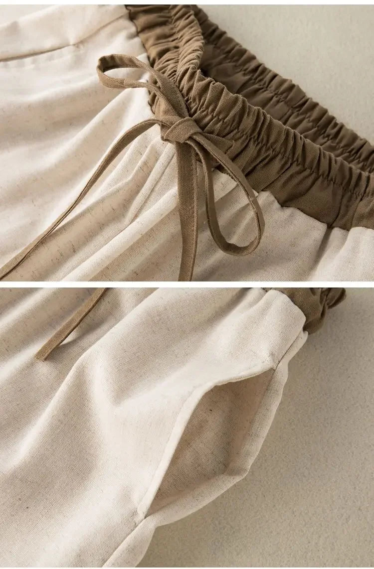 Close-up of a brown fabric with a tie and beige fabric texture.