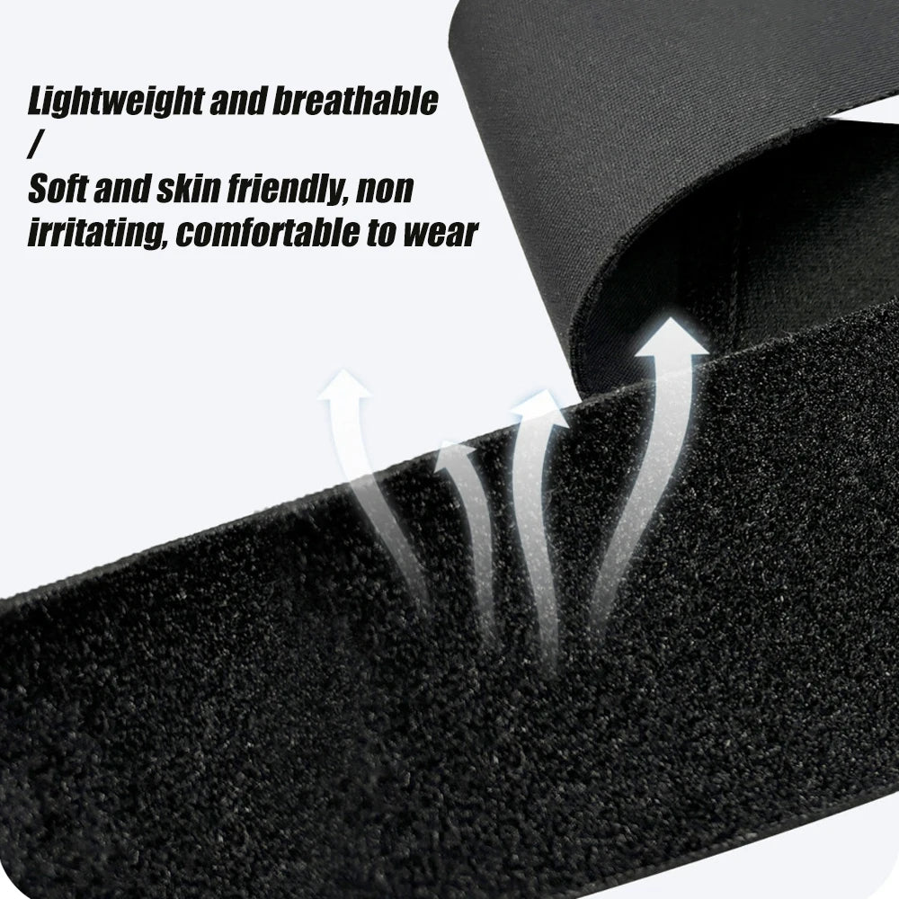 Close-up of a black sock with text highlighting its features on a white background
