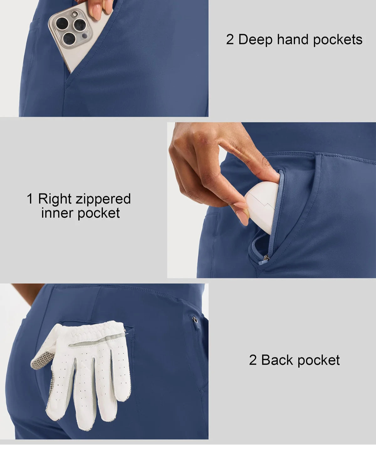 Comfortable high-waisted athletic pants with zippered inner pocket and side pockets