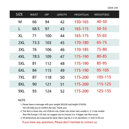 Comfortable men's cotton casual shorts with elastic waist and pockets size chart