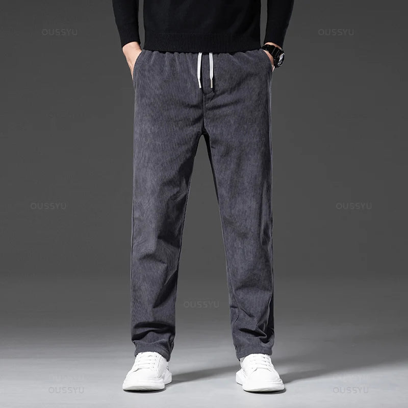 Men’s corduroy trousers with elastic waistband and drawstring