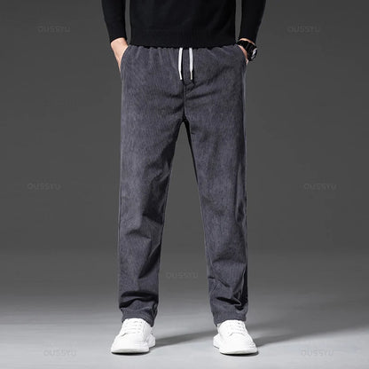 Men’s corduroy trousers with elastic waistband and drawstring