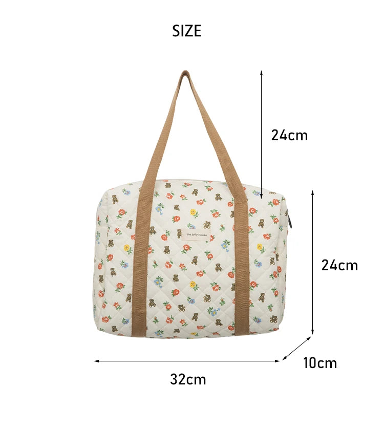 Floral cotton shoulder bag for seniors, perfect for everyday use in size