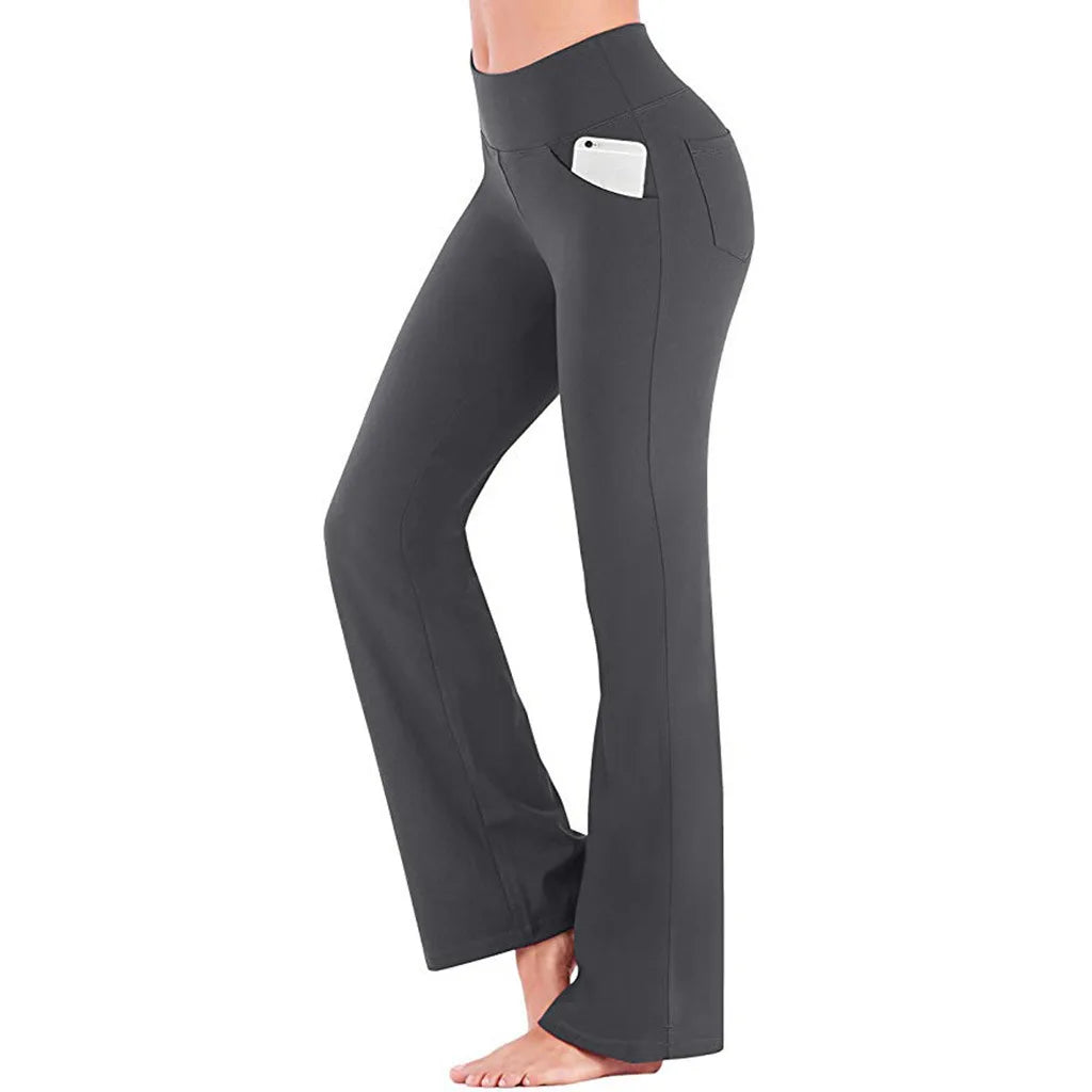 Dark gray pants with a pocket on a white background