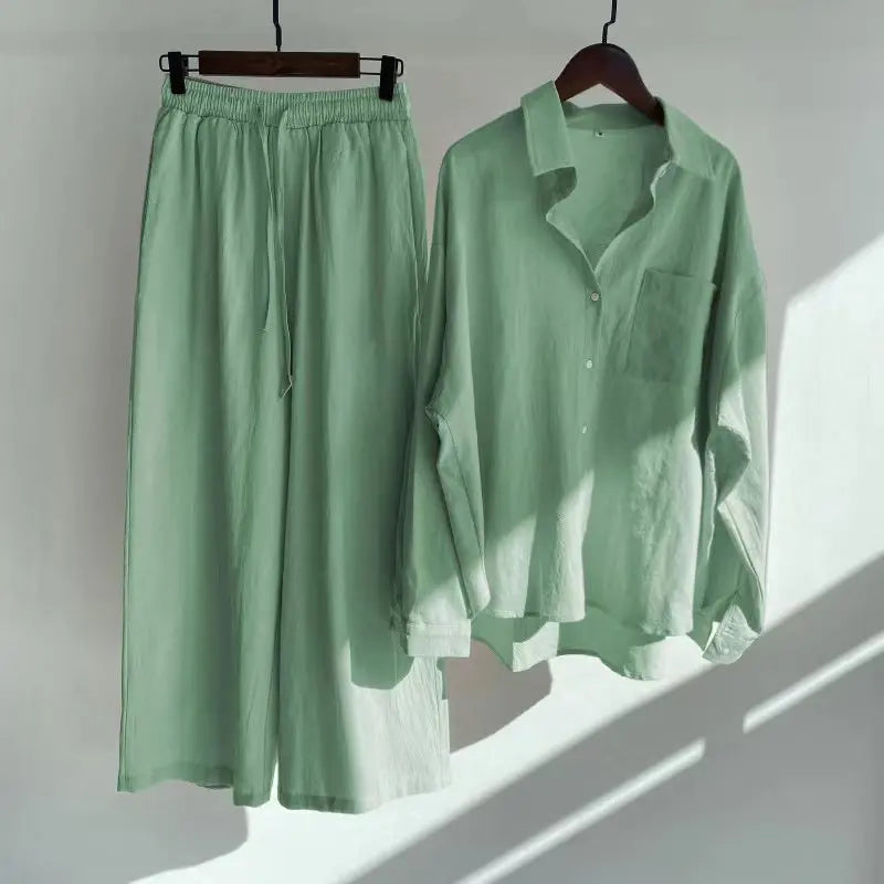 set of retro oversized cotton-linen shirt and pants