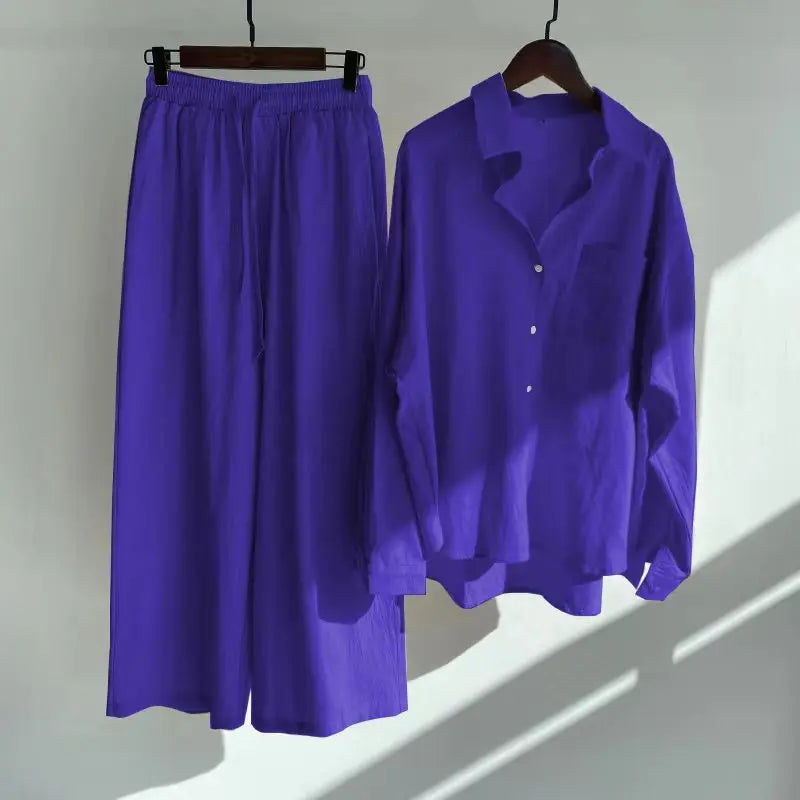 set of retro oversized cotton-linen shirt and pants