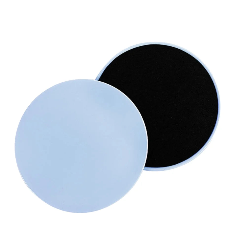 A set of dual-sided gliding discs in blue colors being used for fitness exercises on a floor, with the text '2-10PCS' indicating the quantity available.